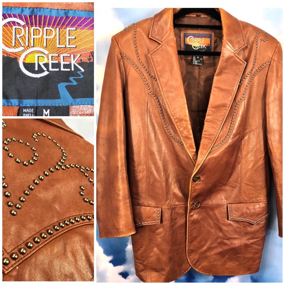 ‼️ SOLD Men’s Leather Blazer Distress Silver Studs